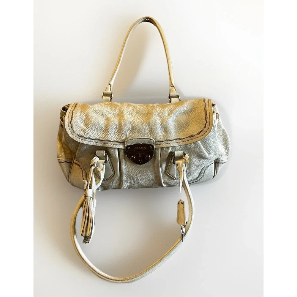 Prada  Leather Vitello Daino Push Lock Shoulder Bag Authentic - Picture 5 of 16